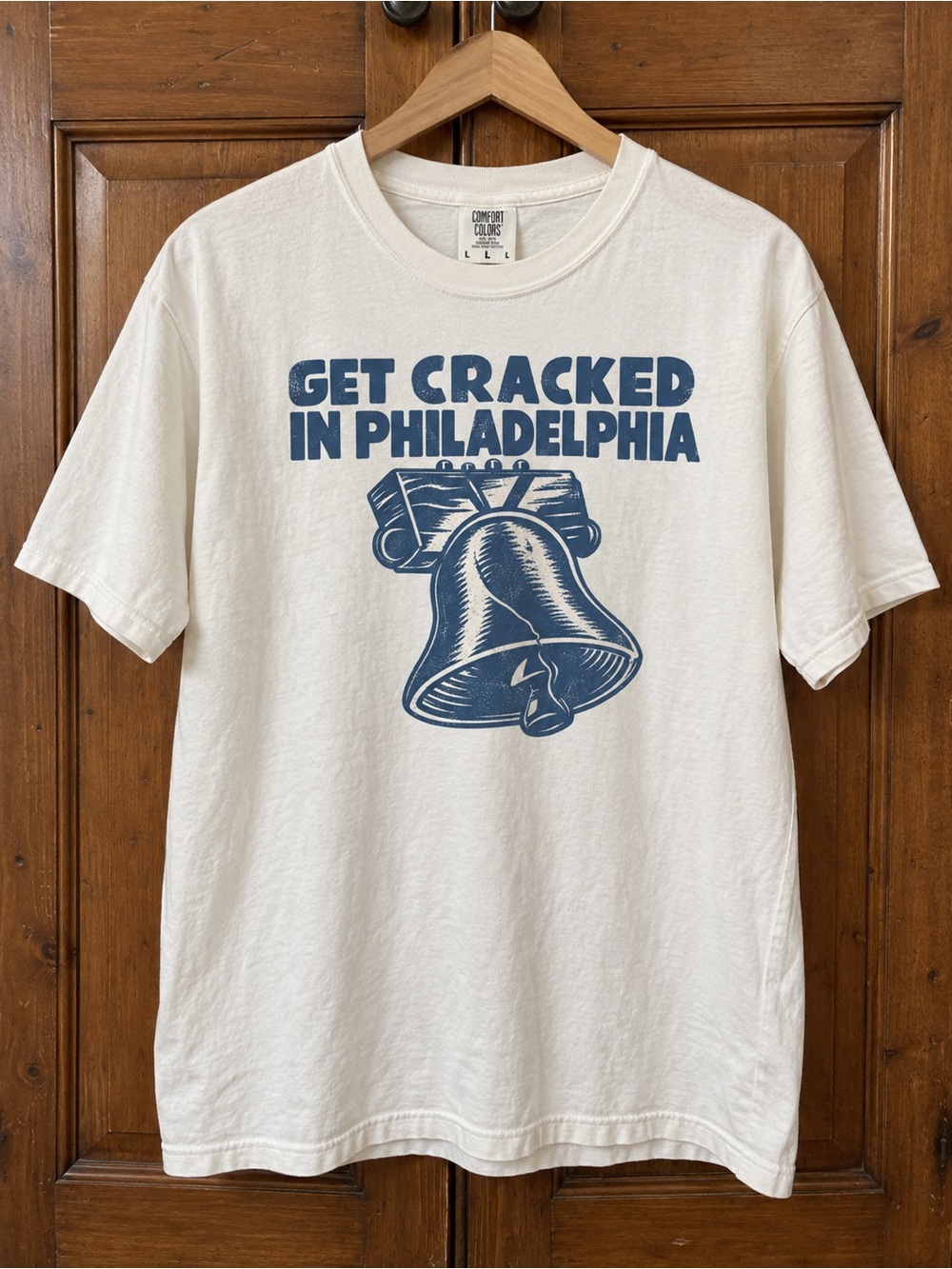 Comfort Colors White Short Sleeve Tee with Navy Bell Graphic